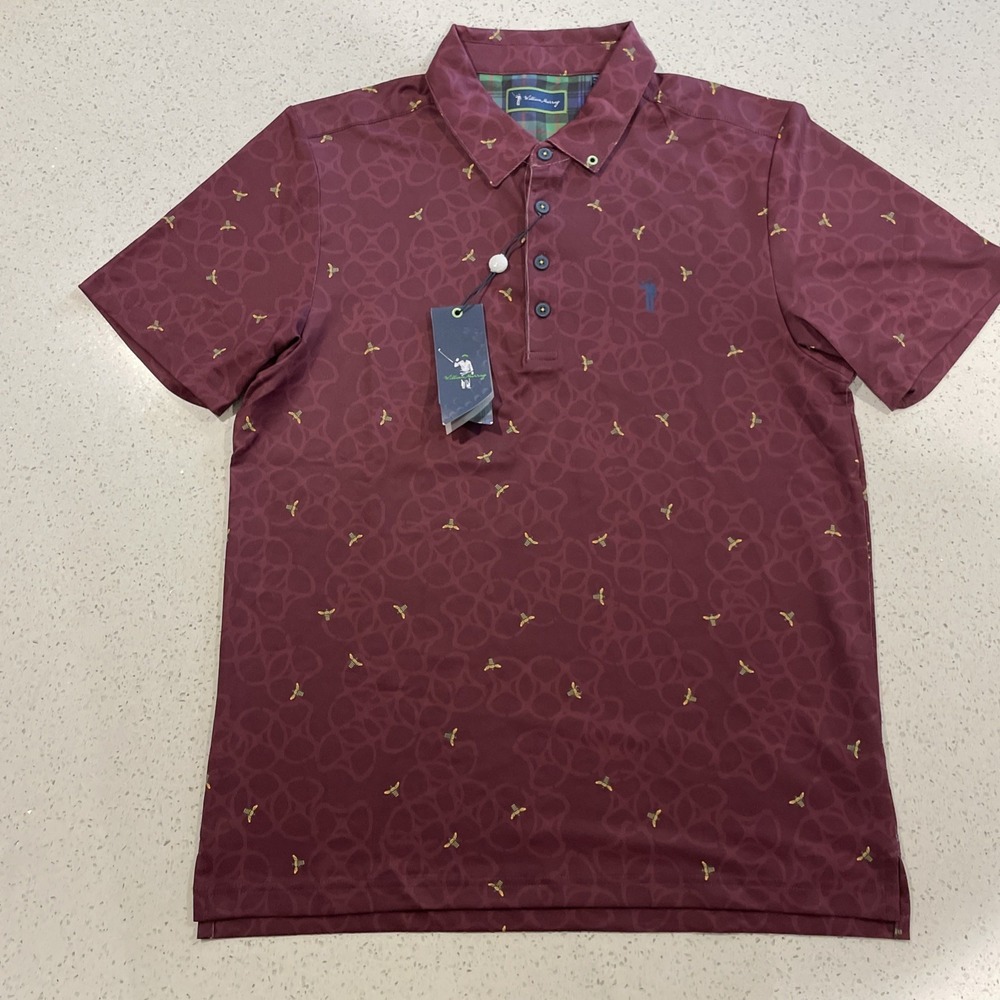 NWT William Murray Golf Polo Shirt Mens Medium Honey Bee Maroon Performance Polo